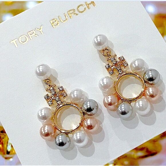TORY BURCH MULTICOLORED PEARLS DANGLE EARRINGS - Picture 1 of 5